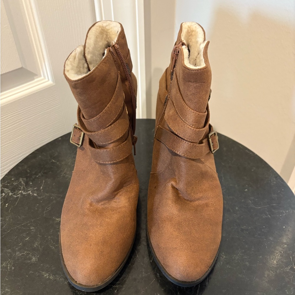 JustFab Tan Ankle Boots with Buckle Straps